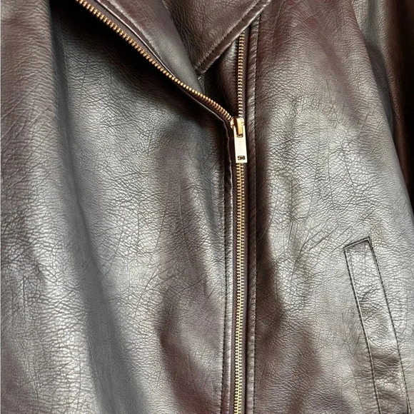 Universal Thread black faux leather zip front lined moto jacket coat large - Picture 5 of 10
